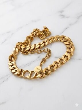 Dior Polished Gold CD Link Chain Choker